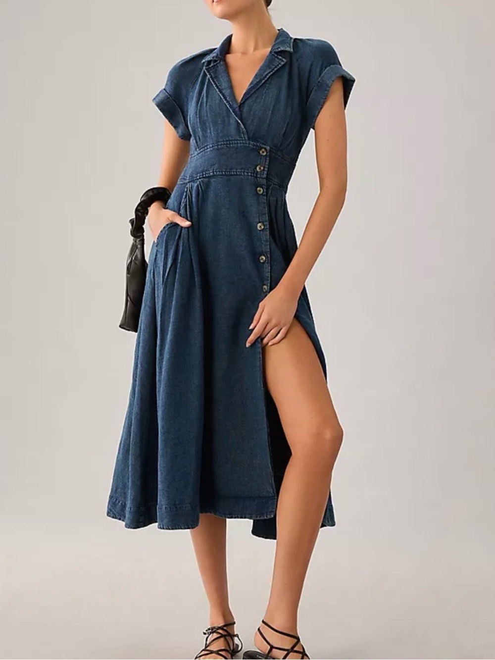 Maeve by Anthropologie Denim V-Neck Wrap Dress Sz 2 Fall Midi